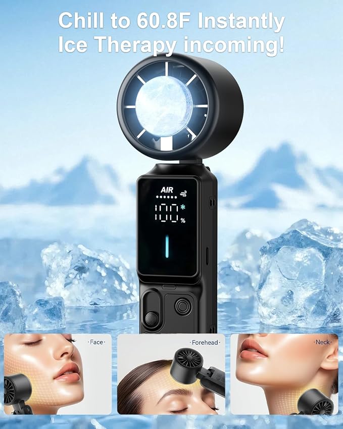 Rechargeable Personal Fan – 3-in-1 Foldable Handheld Turbo Fan with Ice Compress, 6000mAh Battery Lasts 20H, 100 Speeds & 20000 RPM Quiet Motor, Wearable Portable Fan for Outdoor Travel Office