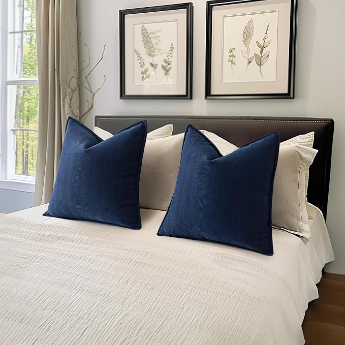 MIULEE Pack of 2 Navy Blue Decorative Chenille Pillow Covers 18x18 Inch | Soft Couch Throw Pillows,Farmhouse Cushion Covers with Elegant Design for Sofa,Bedroom,Living Room,Spring Home Decor