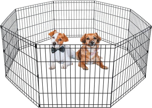 BestPet Dog Pen Playpen Puppy Pet Playpen 8 Panel Indoor Outdoor Metal Portable Folding Animal Exercise Dog Fence,24",Black