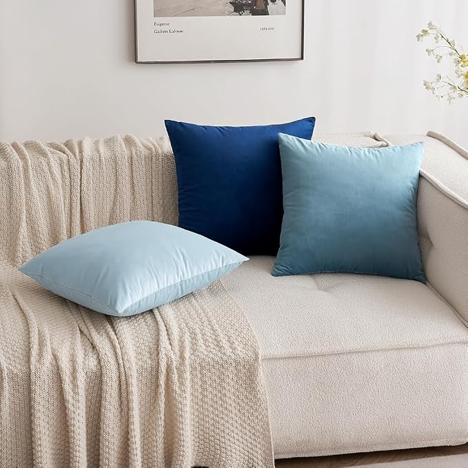 MIULEE Velvet Throw Pillow Covers 16x16 Inch Pack of 2 Dark Blue | Soft Solid Small Decorative Pillow Covers, Modern Luxury Home Decor, for Couch Chair Sofa Bedroom Livingroom Car