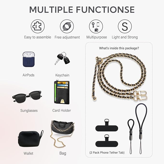 BFSDDM Crossbody Phone Strap - 2 Pads, Leather & Wrist Strap, Adjustable Finger Strap, Universal Phone Lanyard