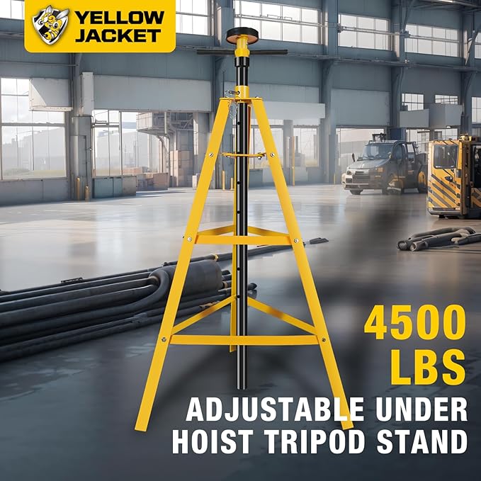 YELLOW JACKET 2 Ton Underhoist Support Stand High-Lift Jack Stand with 53in to 84in Reach for 4,000lbs Loads (Yellow)