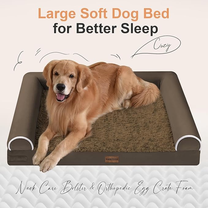 Medium Dog Bed Orthopedic Washable: Beds Bolster Medium Sized Dogs Bed Egg Crate Foam Couch Sofa Waterproof with Removable Cover - Dark Coffee