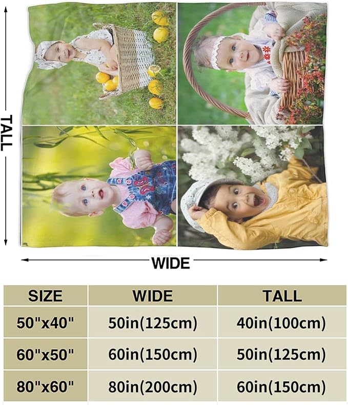 QETXVI Custom Blanket with Photos Text Customized Blanket Personalized Flannel Throw Blankets for Adult Kid Birthday Christmas Halloween Fathers Mothers Valentines Gift - 60"x 80"