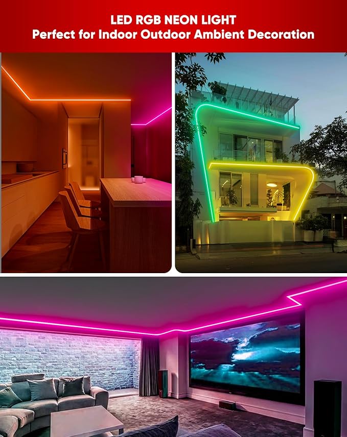Shine Decor LED RGB Neon Rope Lights AC 120V, Expandable & Cuttable Bright Strip Lighting with Remote, Dimmable Color Changing, ETL Cold-Resistant & IP65 Waterproof for in&Outdoor, 10x20mm, 82FT
