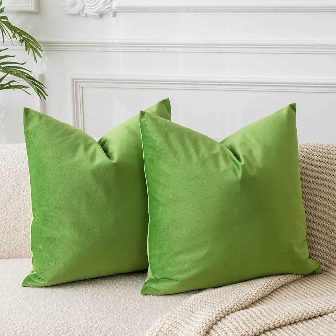 18x18 Velvet Throw Pillow Covers Set of 2 for Couch Bed Sofa,Apple Green | Decorative Soft Cushion Covers with Invisible Zipper for Modern Living Room Bedroom Home Decor