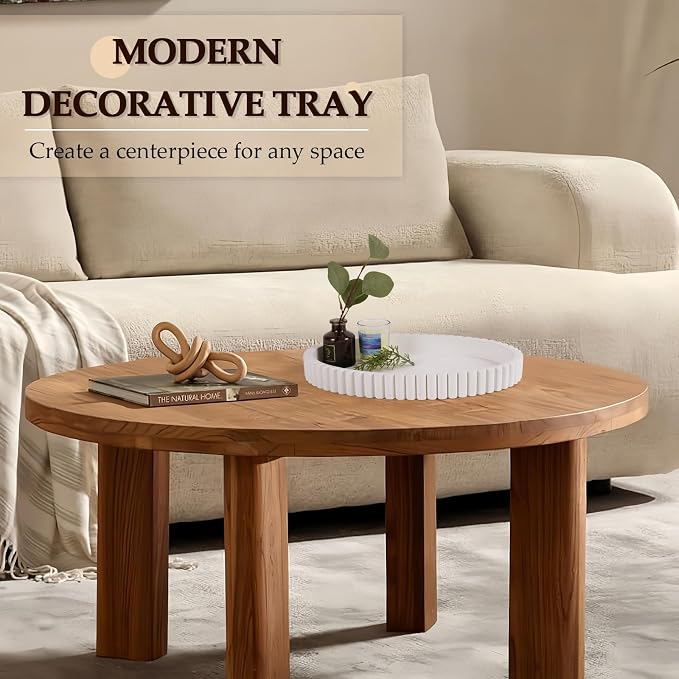 Oval Tray for Coffee Table Decor, 13" Concrete Tray, Table Centerpieces Decorative Trays for Home Decor, Modern Decorative Trays for Coffee Tables, Centerpiece Trays, White