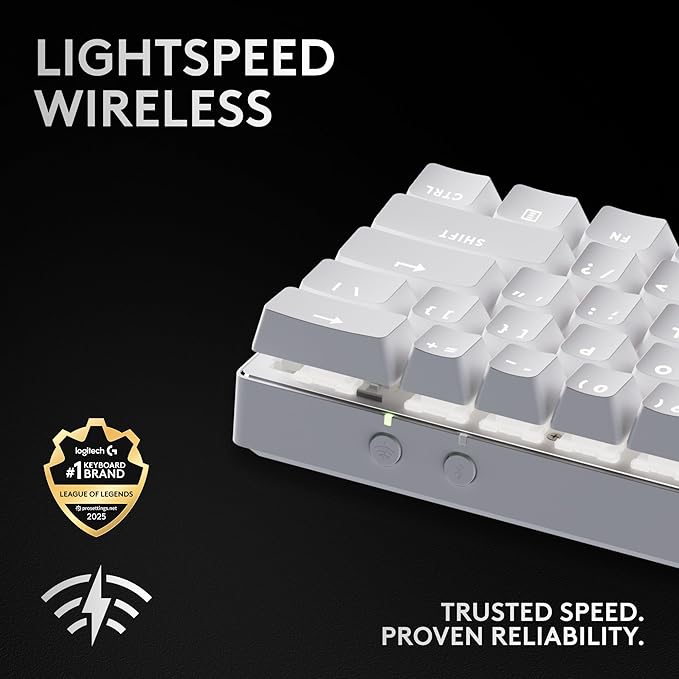 Logitech G PRO X 60% Wireless Gaming Keyboard (Tactile Optical) - White | Ultra compact TKL, for Windows PC, LIGHTSYNC RGB, dual-shot PBT keycaps, GX optical switches