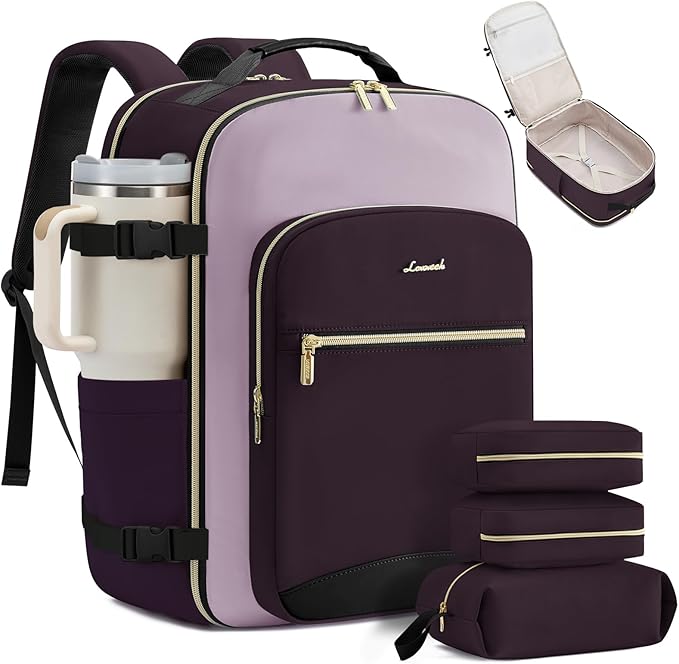 LOVEVOOK 50L Travel Backpack for Women & Men, Airline Approved Carry On Luggage with 3 Packing Cubes, TSA Overnight Bags, Waterproof Personal Item Bag, Weekender Essentials Backpacks fits 17" Laptop
