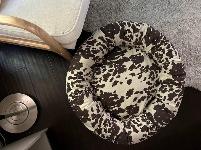 Organic Cotton Canvas Dog Bed: Removable Cover, Natural Fill - Made in USA (Cow Print Brown White, Medium 28" x 8" inches)