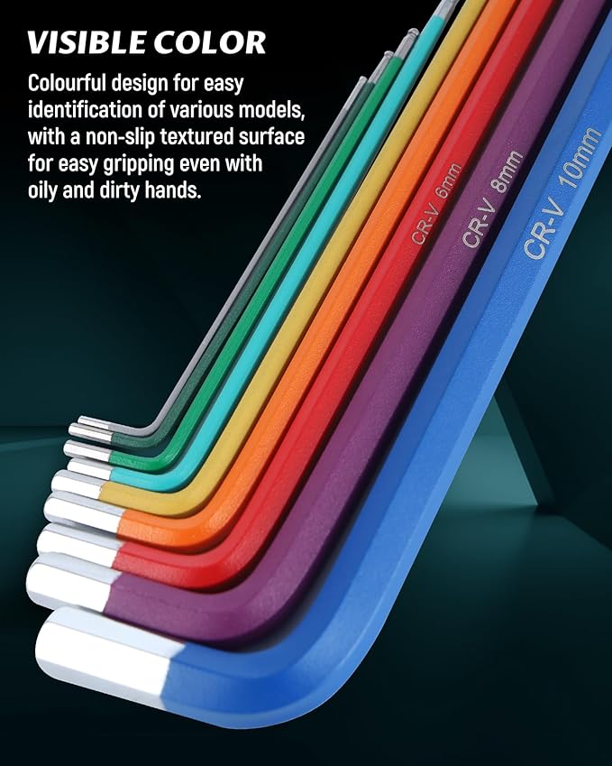 Lichamp 37-Piece Rainbow Allen Wrenches Sets, Torx Metric Hex Key Set with Colored Foldable Short and Long Arm, Ball and Torx End, Metric 1.5 to 10mm, T10 to T50