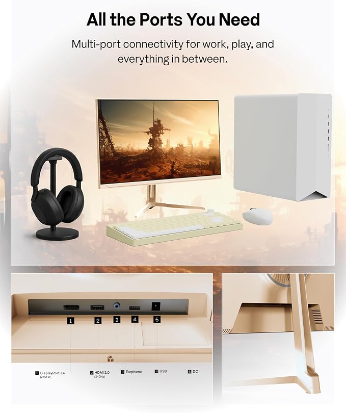 Pixio PX249 Wave Beige 24 inch 240Hz Refresh Rate FHD 1080p Resolution Fast IPS Panel 1ms GTG Response Time Built-in Speakers Gaming Monitor with Adaptive Sync