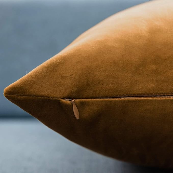 22x22 Velvet Throw Pillow Covers Set of 2 for Couch Sofa Bed,Mustard Yellow | JUSPURBET Decorative Pillow Covers with Invisible Zipper for Modern Living Room Bedroom Home Decor
