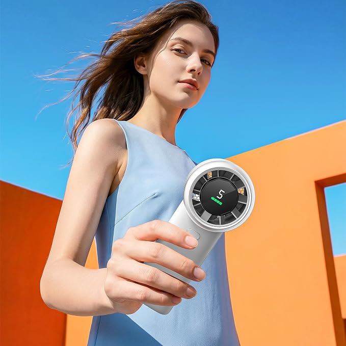 WHATOOK Portable Handheld Turbo Fan, 5 Speeds Mini Personal Fan with 4000mAh Rechargeable Battery, Small Pocket Fan for Travel Essentials, Beach, Office, Gifts for Women Men - Off White