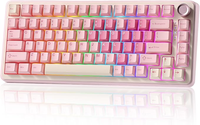 YUNZII B75 PRO 75% Wireless Mechanical Keyboard (Pink, Cocoa Cream V2) | Hot Swap Keyboard with Knob, Gasket Mount, Creamy Pre-lubed Switch for Smooth Typing, BT/USB-C/2.4G, for Gaming