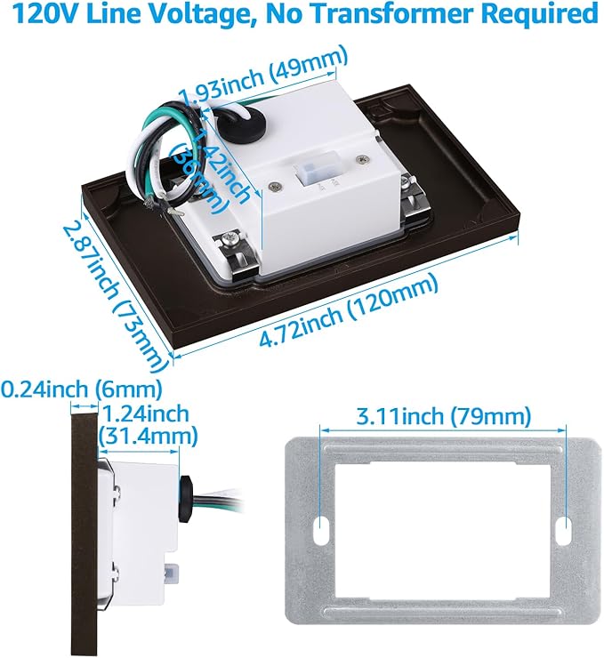 LEONLITE 5CCT 120V LED Step Lights, 3.5W 150LM 5%-100% Dimmable Horizontal Stair Lights Indoor Outdoor Wet Location, CRI90+ & ETL, 2700K/3000K/3500K/4000K/5000K, Aluminum, Oil Rubbed Bronze, Pack of 3