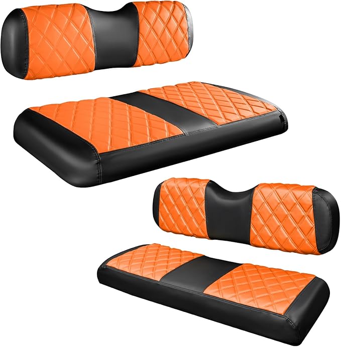 NOKINS 4PCS Golf Cart Diamond Seat Covers Kit,Front and Rear Seat Covers Fits for EZGO/Club Car/Yamaha Original Regular Seat Cushion, No Stapler