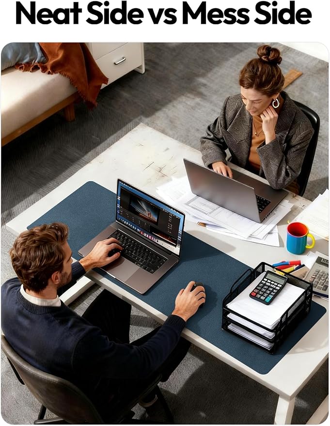 YSAGi Leather Desk Pad Protector, Office Desk Mat, Large Mouse Pad, Non-Slip PU Leather Desk Blotter, Laptop Desk Pad, Waterproof Desk Writing Pad for Office and Home (Dark Blue, 47" x 17")