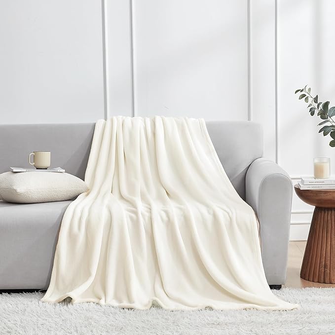 Hansleep Queen Beige Fleece Blanket, Soft Flannel Bed Blanket | Fuzzy Cozy Blanket 90x90 Inches, Multi-use for Bed, Sofa, Couch, Travel, Camping, All Season Warm Lightweight Cover