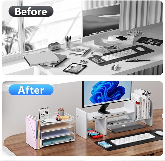 gianotter 4-Tier Paper Organizer With Magazine Holder | Desk Organizers and Accessories, File Organizer for Office Supplies Storag (White, 4-Tier)