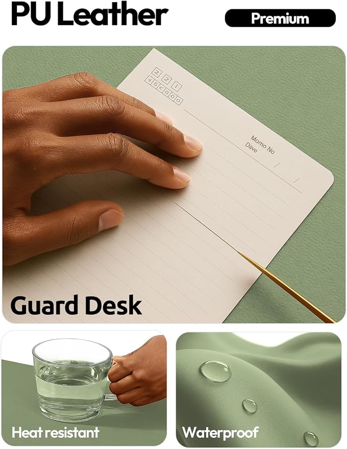 YSAGi Leather Desk Protector, Office Mat, Large Mouse Mat, Non-Slip PU Leather Blotter, Laptop Desk Pad, Waterproof Writing Pad for Office and Home (Bamboo Green, 47.2" x 23.6")