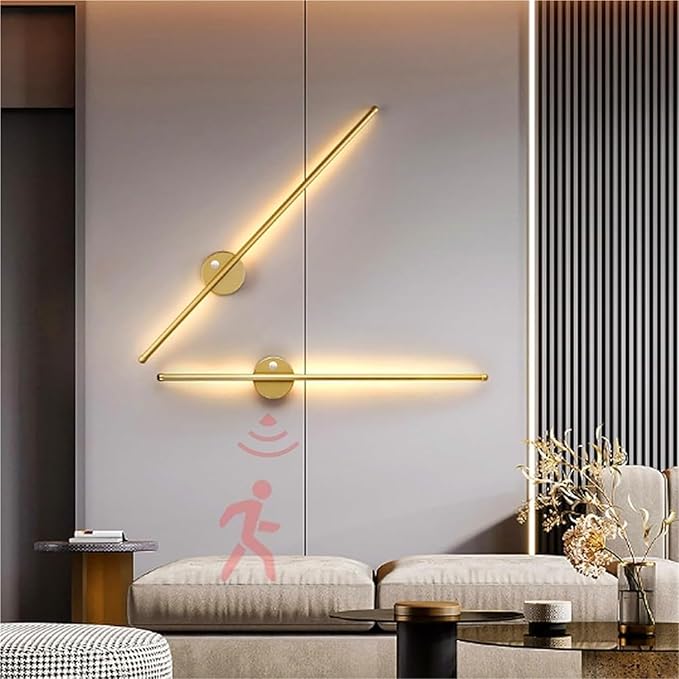 LED Long Strip Wall Lights with Motion Sensor Wall Lamp 3000K/4000K/6000K Wall Modern Simple Aluminum Mounted Indoor Bedside Decoration Light Living Room(Gold Warm Light,120cm)