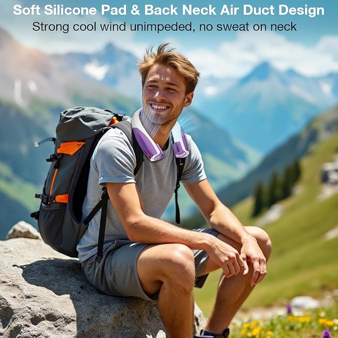 Portable Neck Fan, 6 Speeds Rechargeable Personal Fan with AI Chips, Hands-Free 360° Faster Cooling Wearable Fan, Ultra Quiet for Home, Office, Travel, Indoor, Outdoor - Purple