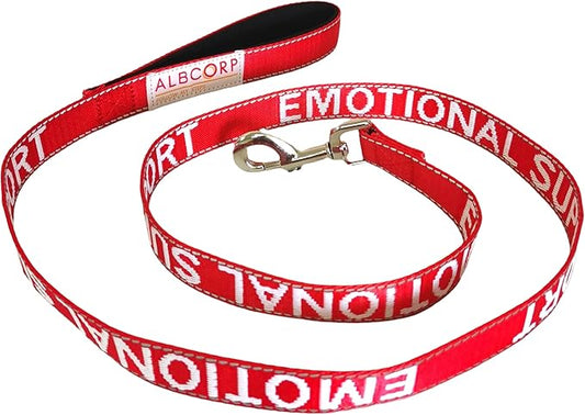 Albcorp Emotional Support Dog Leash 4 FT x 1 Inch – Reflective ESA Leash with Embroidered Emotional Support Lettering, Heavy-Duty Nylon, Padded Neoprene Handle, (Red, Emotional Support)
