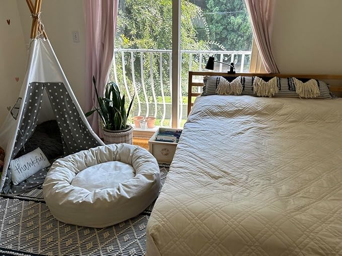 Organic Cotton Canvas Dog Bed: Removable Cover, Natural Fill - Made in USA (Natural, X Large 42" x 8" inches)