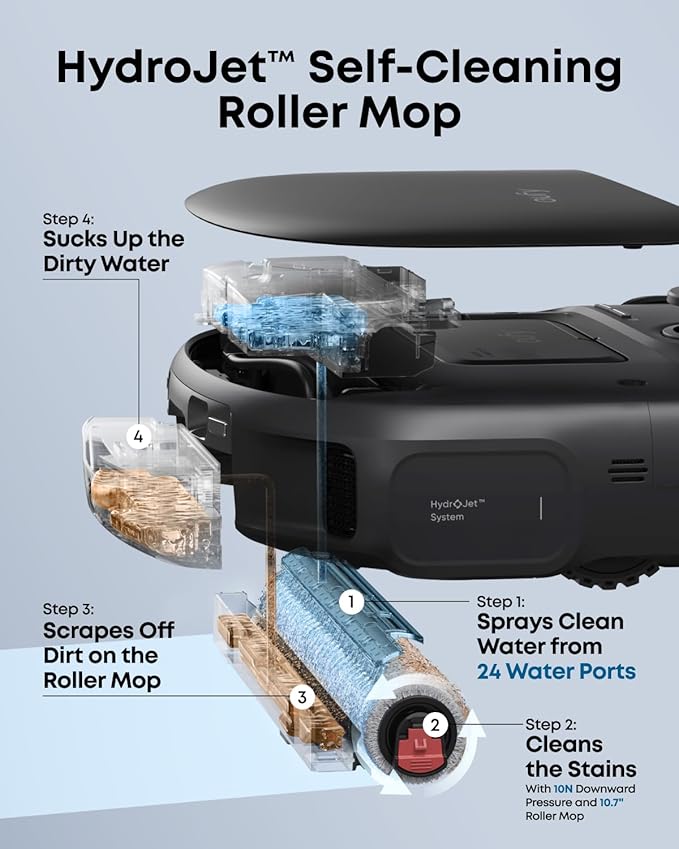 eufy C28 Robot Vacuum and Mop Combo, 15,000 Pa, HydroJet Roller Mop | Upgraded from X10 Pro, Zero-Tangle for Pet Hair, Auto Mop Washing&Drying, Self-Emptying&Refilling 2026 New