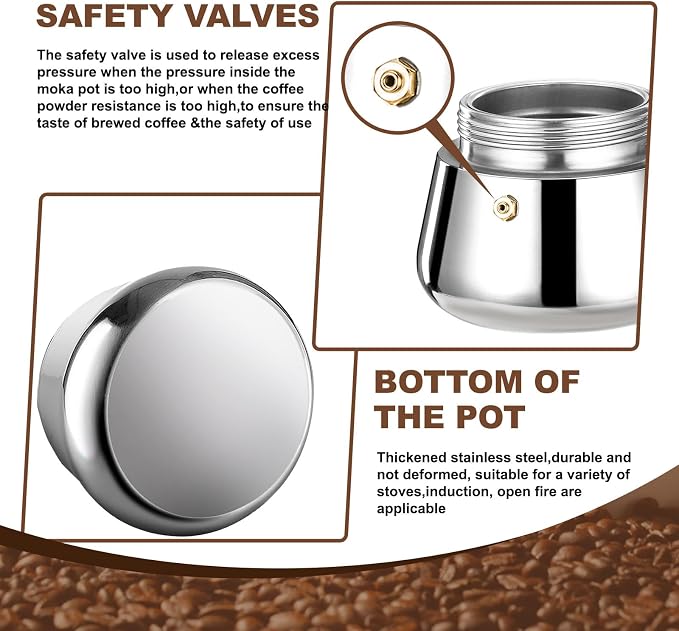 4 Cup Stovetop Espresso Maker Stainless Steel Moka Pot Stove Top Percolator Italian Coffee Makers Capable Mocha Greca Machine Cafe Classic Induction Cookers for Home and Camping 200ml 6.6oz