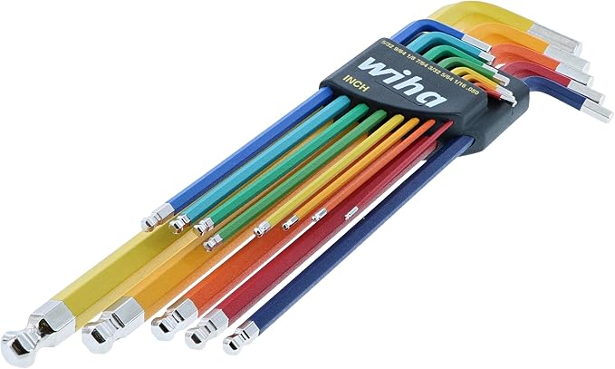 Wiha 66981 13-Piece Color Coded SAE Hex Key Allen Wrench Set, Ball End L-Key, .05"-3/8", Made in Germany
