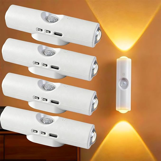 2026 New Rechargeable Smart LED Motion Sensor Ambient Light, RGB Gradient Ambient Light, Punch Free Magnetic Color Chang Motion Sensor Lights Stairs for Wardrobe, Cabinet (3 Colors*4)