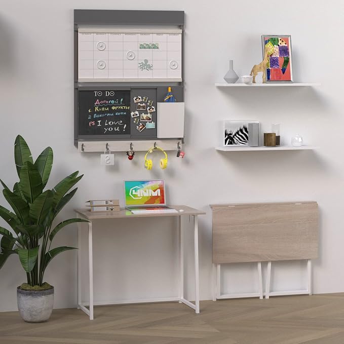 4NM 31.5" Small Folding Desk, Foldable Computer Home Office Desk, Study Writing Table for Small Space Saving Bedroom, Easy Assembly - Natural and White