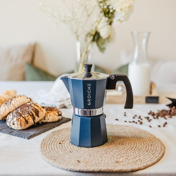 GROSCHE Milano Stovetop Espresso Maker Moka Pot 9 Espresso Cup, 15.2 oz, Blue. Stove top Coffee Maker Moka Italian Espresso greca Coffee Maker Brewer Percolator | Cuban Coffee Maker And Italian Moka Pot For Stovetop Espresso; For Gas, Electric, And Pro...