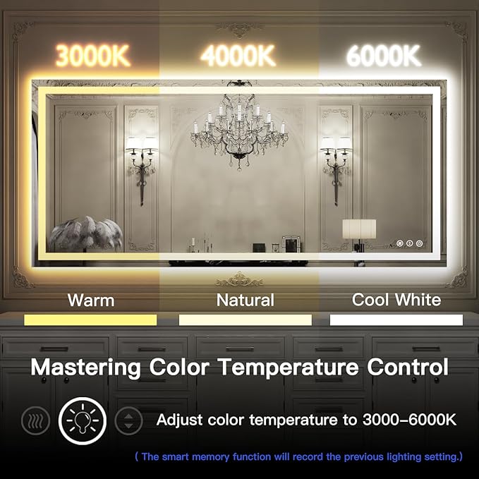 ISKM 48'' x 28' LED Mirror for Bathroom Lighted Vanity Mirror for Wall Front Lights + Backlit LED Bathroom Mirror Anti-Fog Tempered Glass ETL Listed