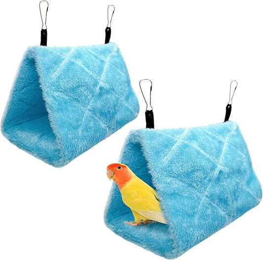 2Pcs Bird Tent Plush Hammock Warm Hut Hanging Nest for Cage 9.4''X5.9''X7.0'' Large Snuggle Sleeping Bed Parrot Hideaway Cave for Eclectus Parakeet Cockatiels Cockatoo Lovebird