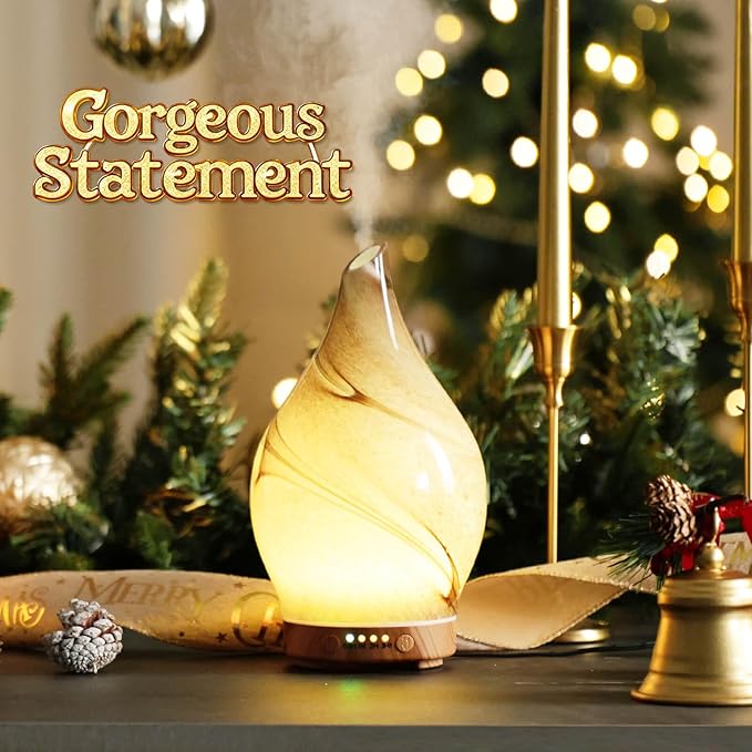 Porseme 150ml Essential Oil Diffuser Glass Color Changing Aroma Air Diffusers Aromatherapy Ultrasonic Cool Mist Humidifier 6 Running Hours Waterless Auto-Off for Sleeping, Yoga, Office, Spa (Desert)