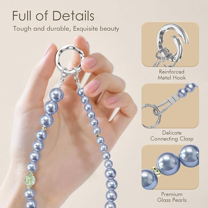 SURPHY Phone Charm, Handmade Beaded Phone Wrist Strap with Tether Tab | Phone Charm Strap, Phone Chain with Premium Metal Buckle, Wrist Strap Fits Cellphone Cases, Wallets, Bags, Keys