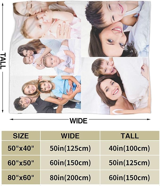 QETXVI Custom Blanket with Photos Text Customized Blanket Personalized Flannel Throw Blankets for Adult Kid Birthday Christmas Halloween Fathers Mothers Valentines Gift - 40"x 50"