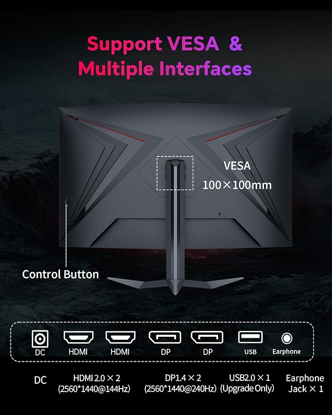 KTC 32 Inch 240Hz Curved Gaming Monitor, 2K 1440P PC Computer Monitor 1000R, 1ms (MPRT), 4000:1 Contrast, 122%sRGB, Adaptive Sync, HDMI Display Port, Tiltable, VESA Mount, H32S25E