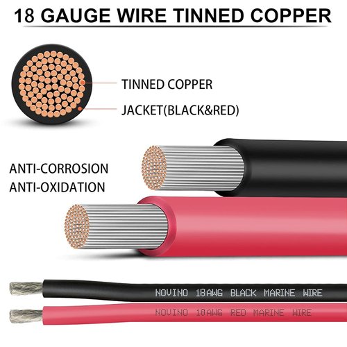 Marine Wire 18 Gauge - 200FT Red & Black Tinned Copper Boat Cable for Automotive & Outdoor Use