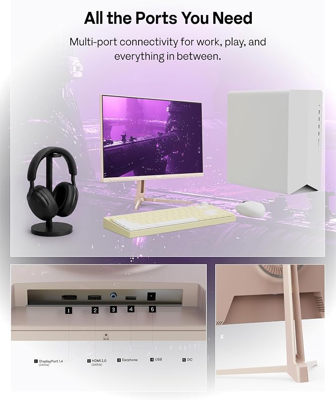 Pixio PX249 Wave Pink Rose Gold 24 inch 240Hz Refresh Rate FHD 1080p Resolution Fast IPS Panel 1ms GTG Response Time Built-in Speakers Gaming Monitor with Adaptive Sync