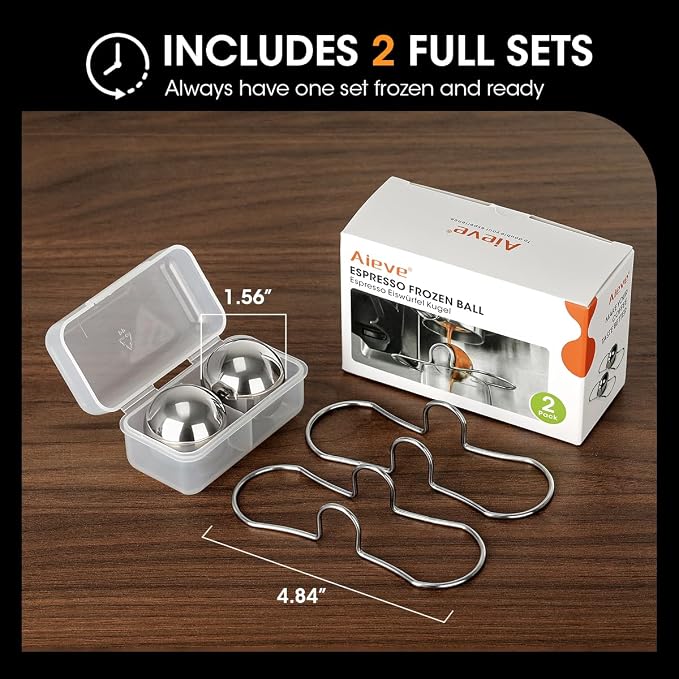 AIEVE 2 Pack Espresso Cooling Ball, Stainless Steel Frozen Ice Rock for Coffee, Espresso Accessories Extract Brew Chilling Tool Chiller Gift for Birthday, Valentine's Day, Christmas