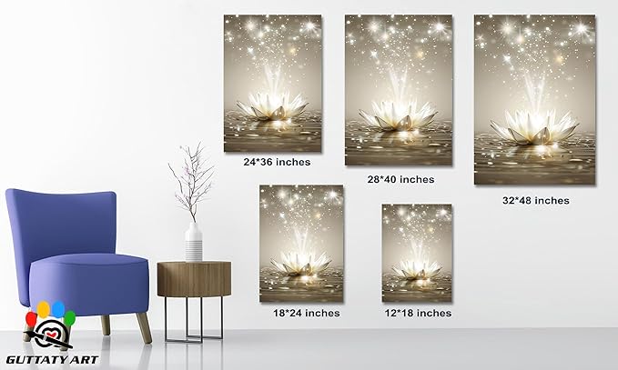 Zen White Lotus Flower Canvas Wall Art, Lotus Floral Pictures Wall Print, Spiritual Water Lily Canvas Prints, Lotus Bloom on Water Poster, Zen Meditation Spiritual Artwork for Yoga Spa Room 12x18 inch