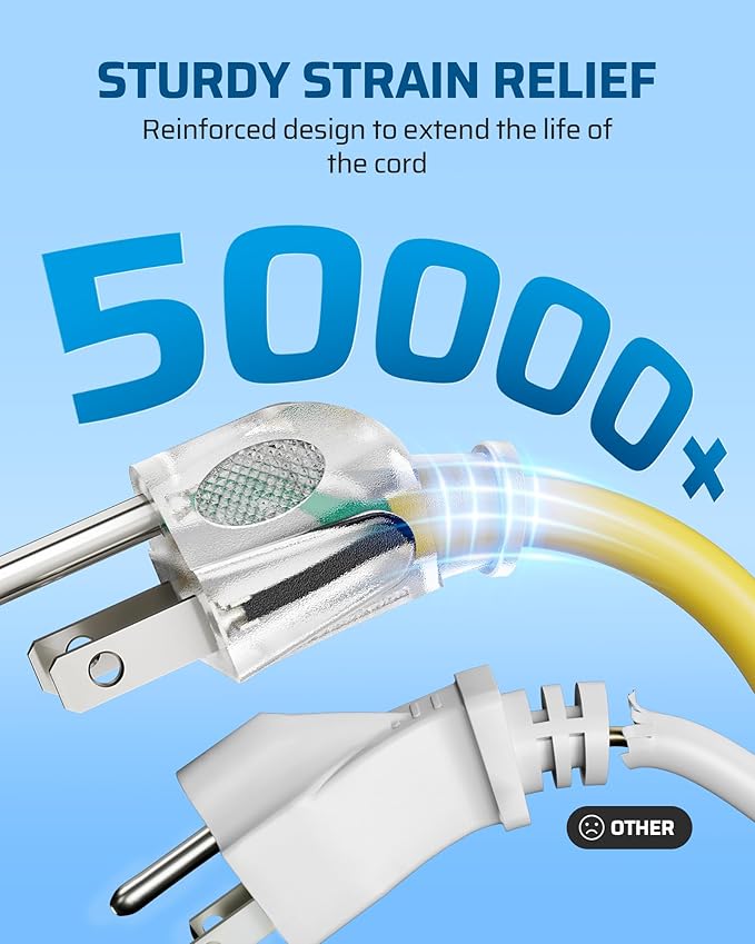 DEWENWILS 15 FT 12/3 Gauge Extension Cord Outdoor Tri-Tap Extension Cord Splitter, Heavy Duty Power Cable SJTW 15 Amp for Multiple Appliances, LED Lighted Plug, ETL Listed