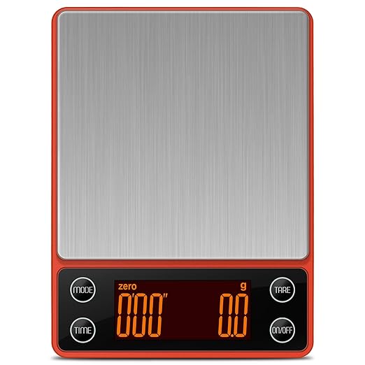 Coffee Scale with Timer 3kg/0.1g High Precision Espresso Scale Rechargeable Portable Digital Coffee Scale Auto Tare Smart Water Flow Suitable for Baristas or Kitchen Scale (Orange)