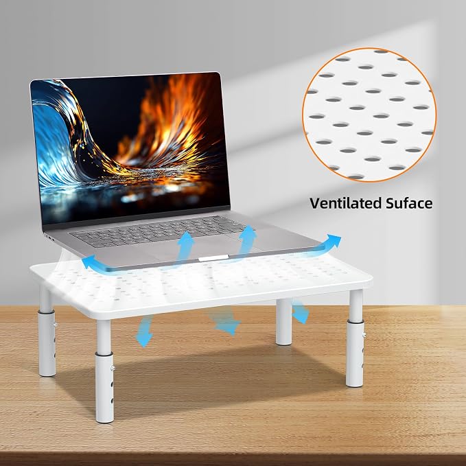 Bracwiser Monitor Stand Riser, Metal Computer Stand, 3 Height Adjustable Screen Riser with Mesh Platform for PS4, Laptop, Printer, Notebook and All Flat Screen, Holds Up to 20KG,White