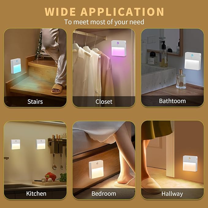 ASAWASA LED Motion Sensor Night Light, 7 Colors Rechargeable Magnetic Decor Wall Lights, Dimmable, Suitable for Bathroom hallways bedrooms Kitchen cabinets Staircase