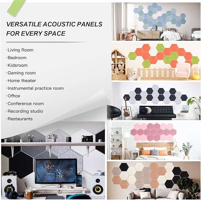 Mollywell Hexagon Acoustic Panels 14x12 - Reduce Echo & Reverb, Noise Blocking Wall Tiles for Meditation Room & Studio, Ash Gray Sound Absorbing Panels